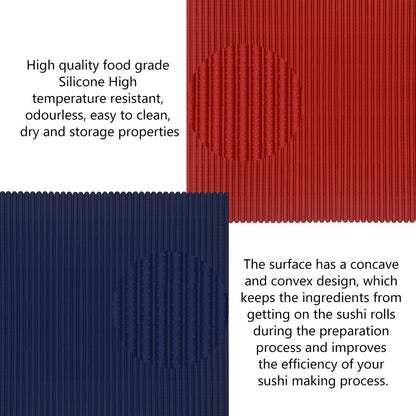 Esamploe 2 Pcs Silicone Sushi Mat,Non Stick Silicone Sushi Roll Mat,Durable Silica Sushi Roller,Reusable and Easy to Clean,Home Kitchen DIY Sushi Silica Making Tools(Red/Blue)