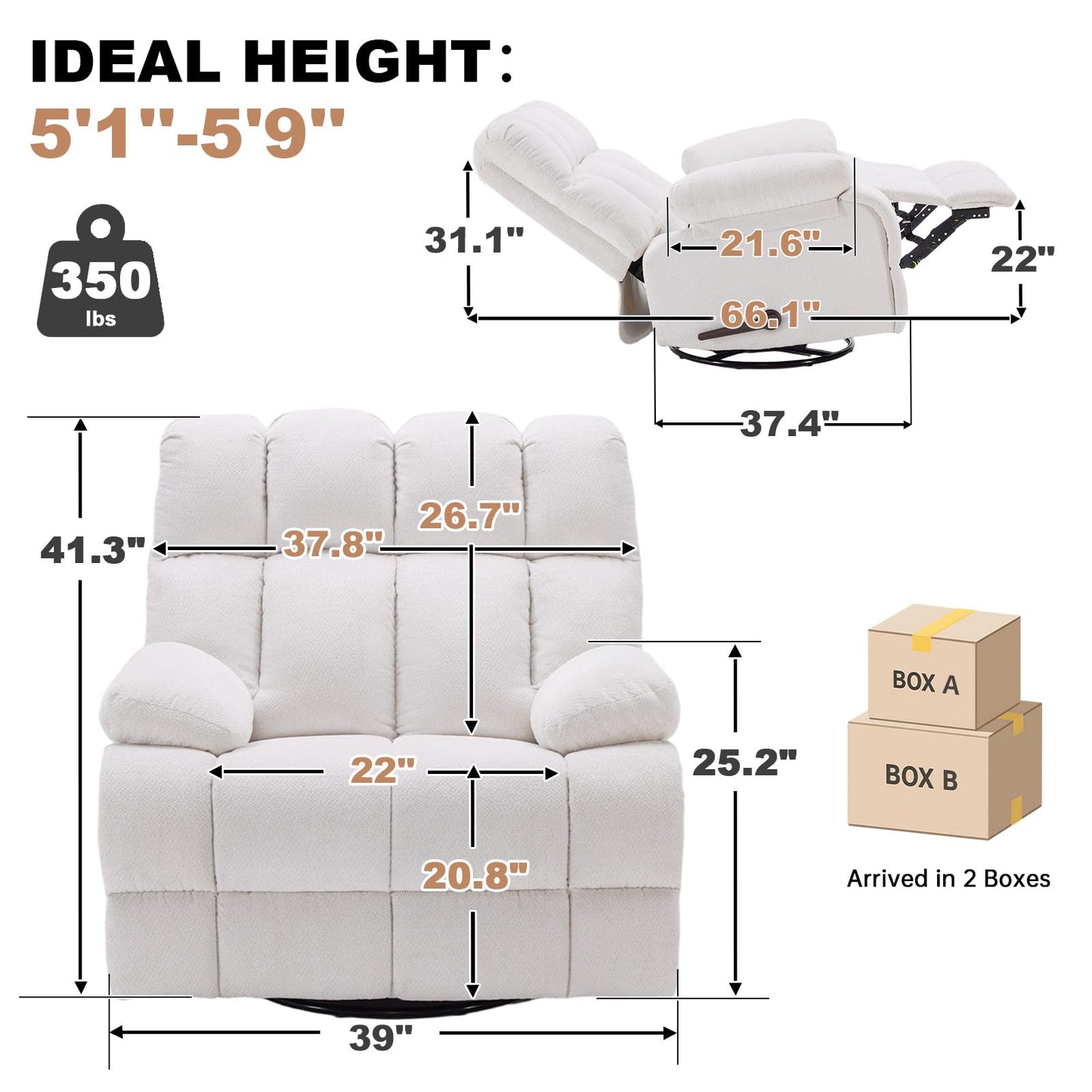 Eiayeebil 360° Swivel Glider Recliner, Oversized Recliner Rocker Chair, Extra Wide Manual Recliner, Overstuffed Soft Rocking Sofa Chair for Living Room& Bedroom (Beige)