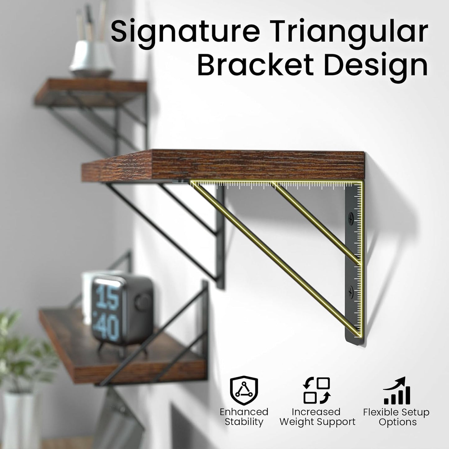 23-in BAYKA Floating Wall Shelves, Rustic Wood Wall Shelves for Bedroom, Bathroom, Kitchen & Living Room, Display Shelf