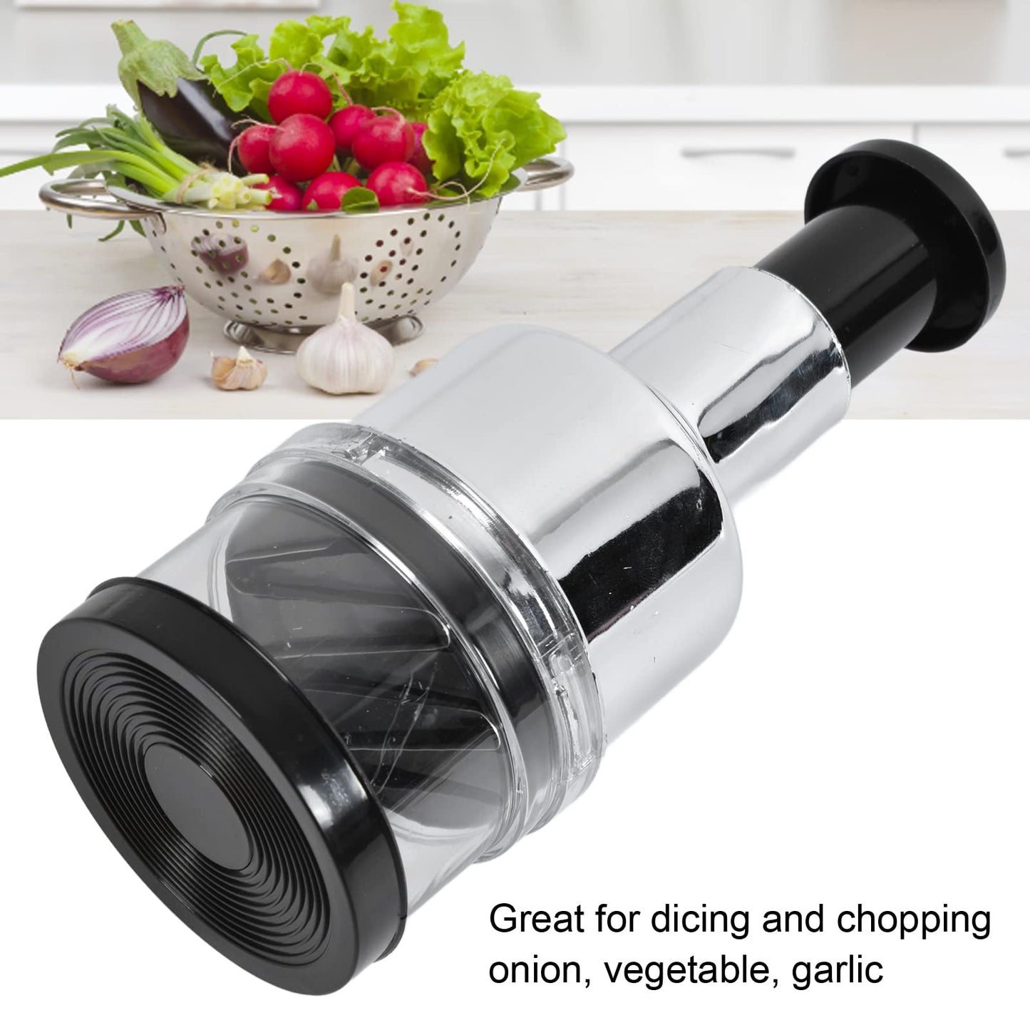 Manual Food Chopper Stainless Steel Vegetable Cutter for Onions Garlic Nuts Salads Hand Operated Kitchen Prep Tool