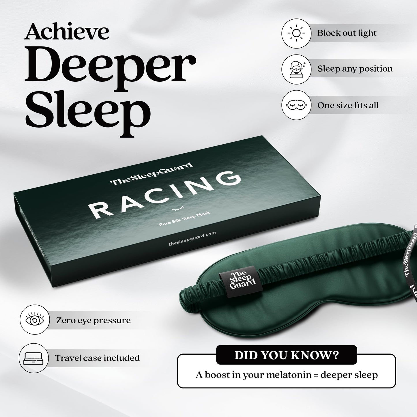 TheSleepGuard Pure Silk Sleep Mask [100% 6A Mulberry Silk, 22 Momme] Light Blocking Travel Essentials. Eye Masks for Sleeping. Black Oeko-Tex Blindfold. Eye Covers for Men & Women