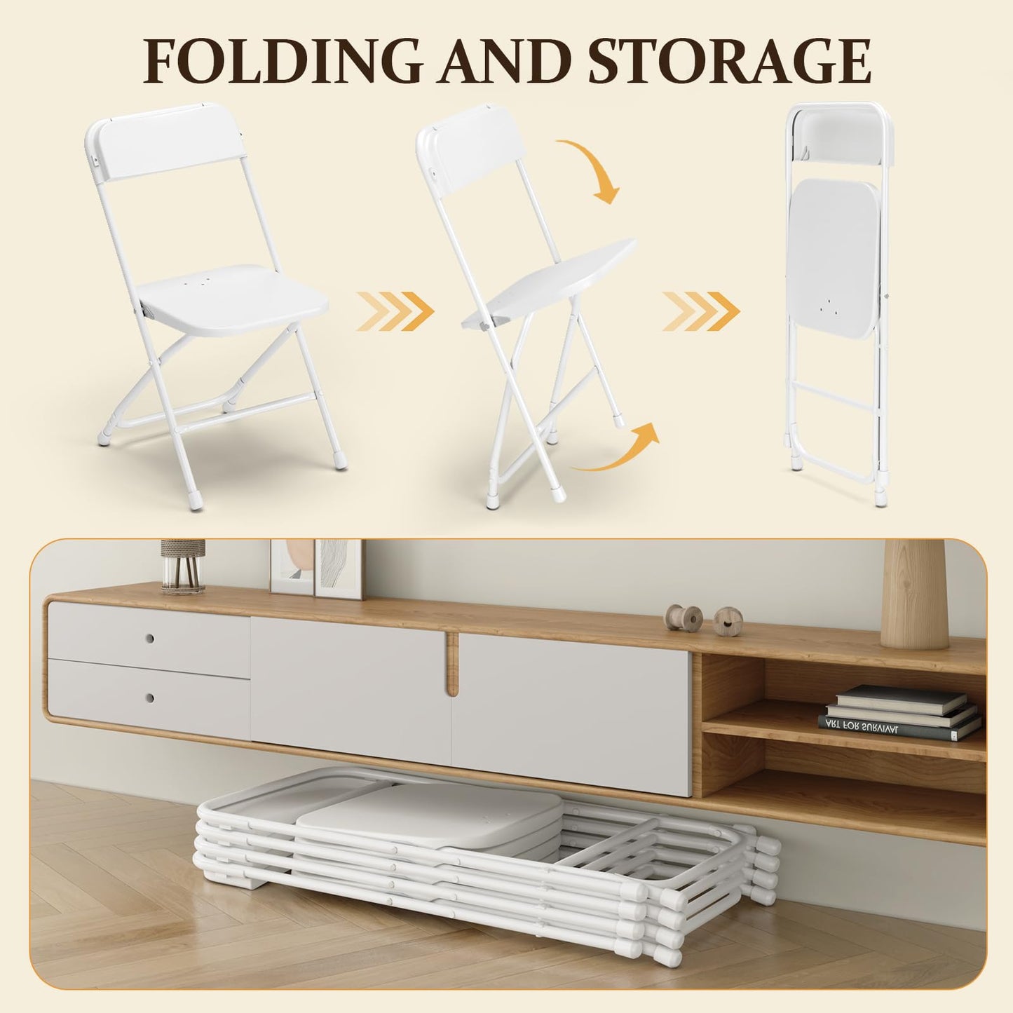 MuLu Evo 20 Pack Folding Chairs, Portable Party Chairs, Stackable Commercial Seat with Steel Frame, White Plastic Seat, Capacity for 350lb, for Office Wedding Party Patio Dining Events