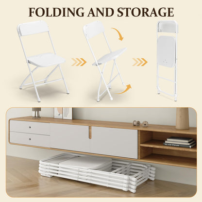 MuLu Evo 20 Pack Folding Chairs, Portable Party Chairs, Stackable Commercial Seat with Steel Frame, White Plastic Seat, Capacity for 350lb, for Office Wedding Party Patio Dining Events