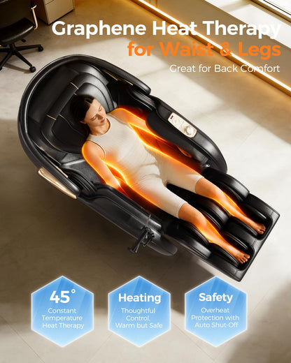 DAHAIY 4D Massage Chair Full Body, AI Voice Control, PU Leather Zero Gravity Heated Back Foot Hand Massage Recliner Chairs, Living Room Furniture,Office,Portable - Black