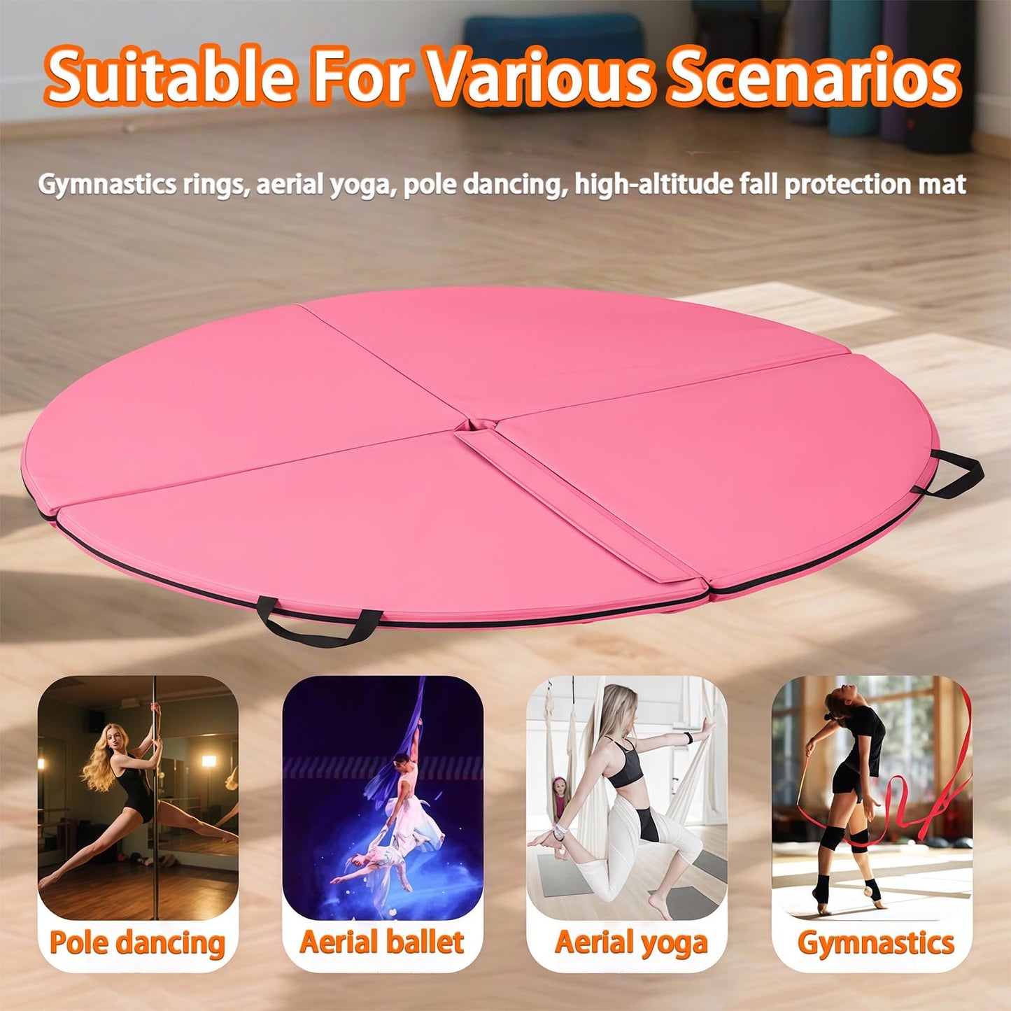 Foldable Non-Slip Dance Pole Mat, EPE Foam Crash Pad for Fitness, Gymnastics, Aerial Yoga & Ballet - Portable Circular Exercise Mat for Safe Dancing