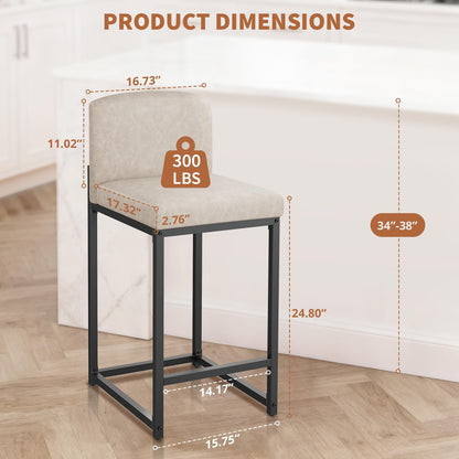 IDEALHOUSE Modern Bar Stools Set of 4, PU Leather Counter Height Barstools with Back, Upholstered Bar Chairs for Kitchen Island & Home Bar, Metal Frame, Beige