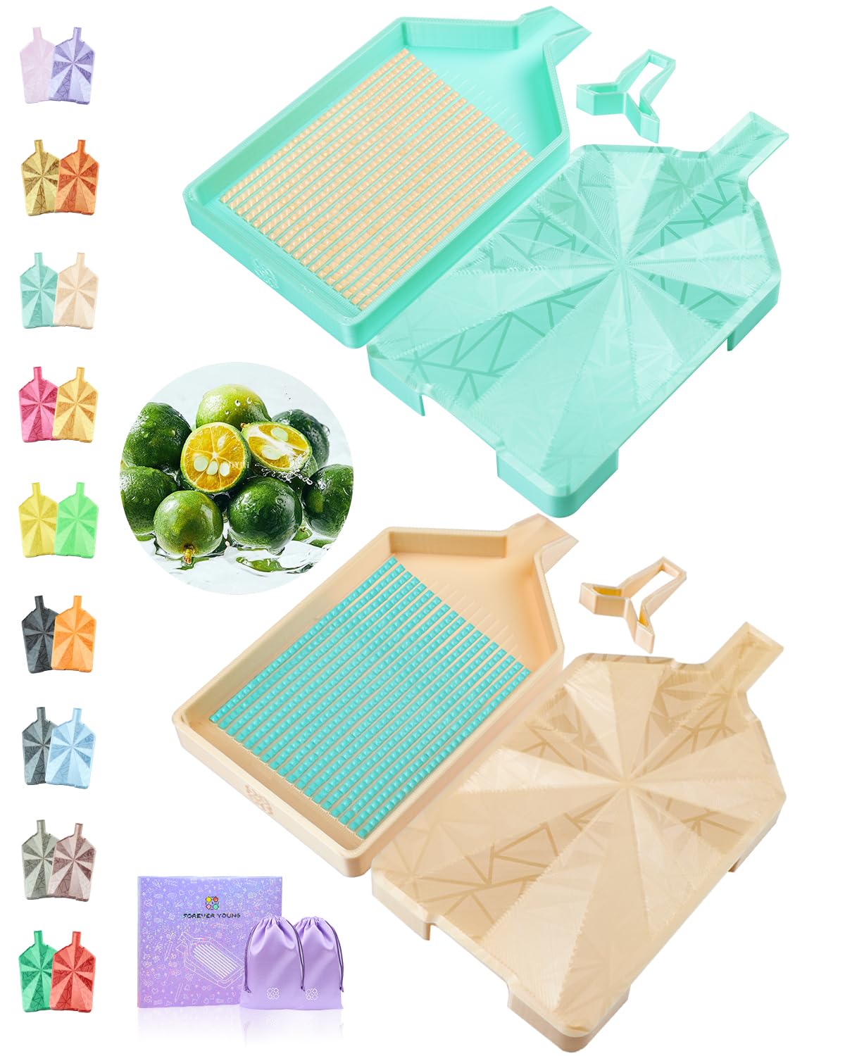 ForeverYoung Crystalline Diamond Art Trays with Lids Diamond Painting Accessories, 2-Piece Diamond Painting Trays with Lids, Silky Diamond Art Accessories and Tools, Citrus Mint