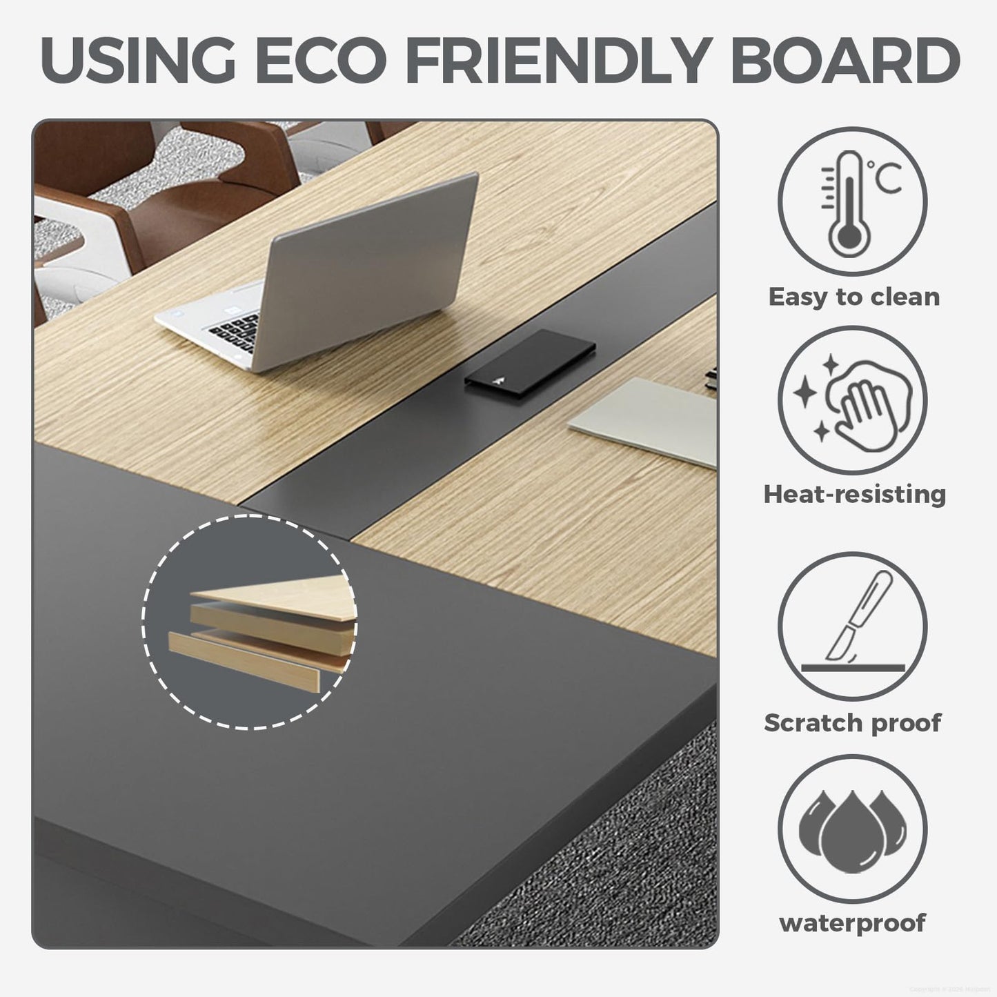 Nuipesn 138 Inch Rectangular Conference Table for 12-14 People, Built-in Power Outlets and USB Charging Ports, Cable Management, 2 Inch Thick Top, 500 lb Capacity, Oak and Grey