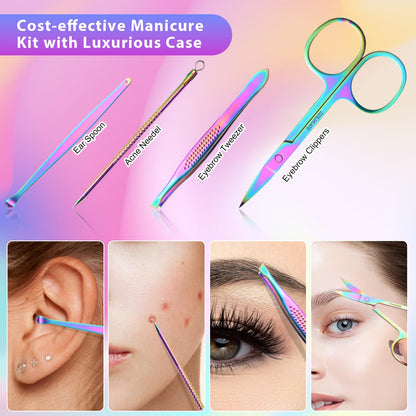 CGBE Manicure Set Nail Clippers Pedicure Kit Men Women Grooming kit Manicure Professional Nail Care Tools Gift 12Pcs with Luxurious Travel Case