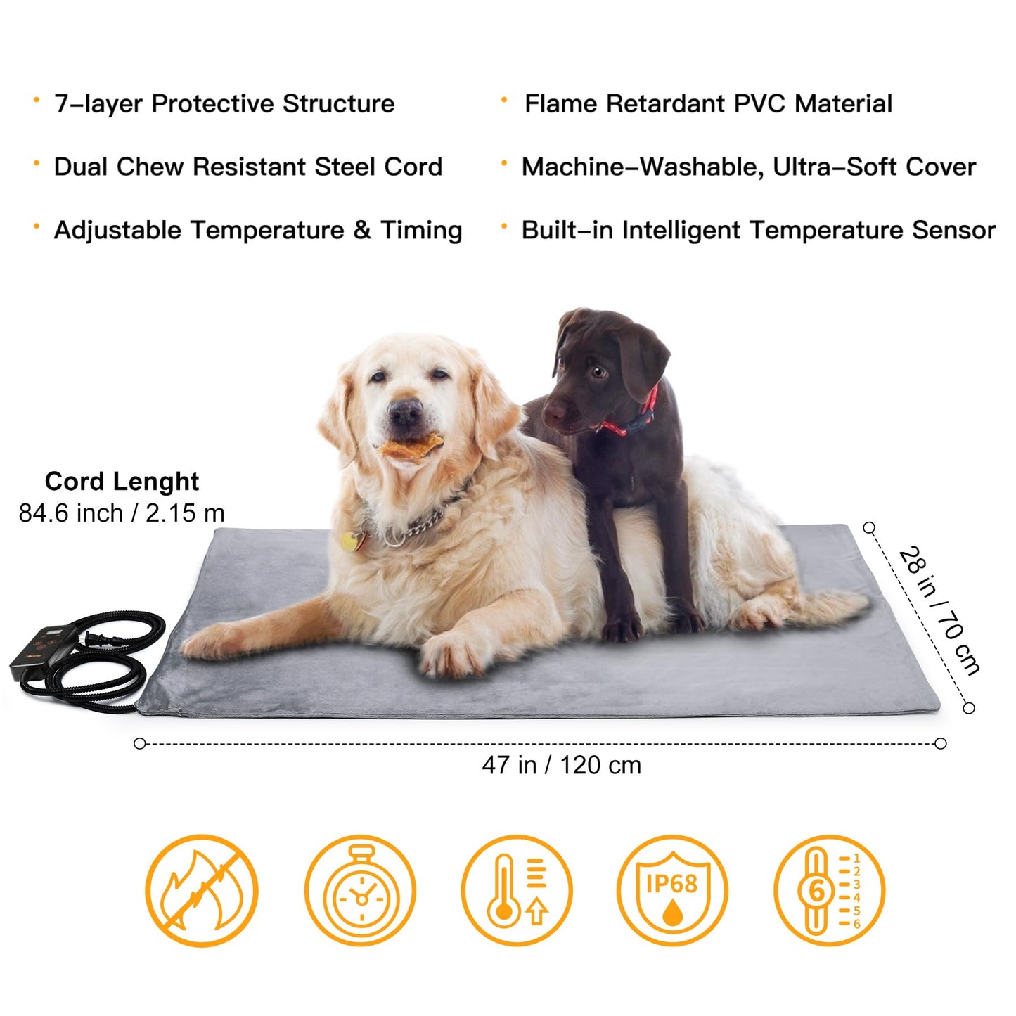 Toozey Small Pet Heating Pad, 6 Adjustable Temperature Dog Cat Heating Pad with Timer, Waterproof Heated Cat Bed with Chew Resistant Cord, Indoor Electric Pet Heated Mat 18x16in