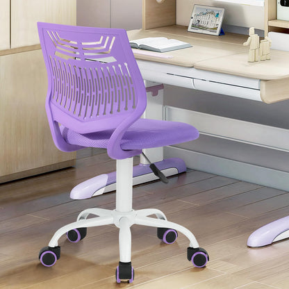Kids Desk Chair, Armless Home Office Task Chair with Mesh Padded Cushion, Swivel Rolling Wheels for Children