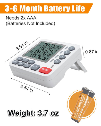 TPNEG Digital Kitchen Timer - 4-Channel Cooking Timer with Alarm, Magnetic Back, Loud & Silent Modes, Count Up/Down, Ideal for ovens, Seniors, Kids and classrooms, Replaceable AAA Battery