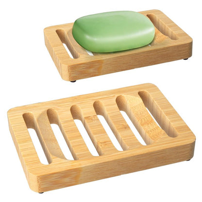 Magift 2 Pack Wooden Soap Holder Bamboo Soap Dish for Shower with Self Draining Tray Natural Bar Soap Holder and Soap Saver for Bathroom Kitchen Sink