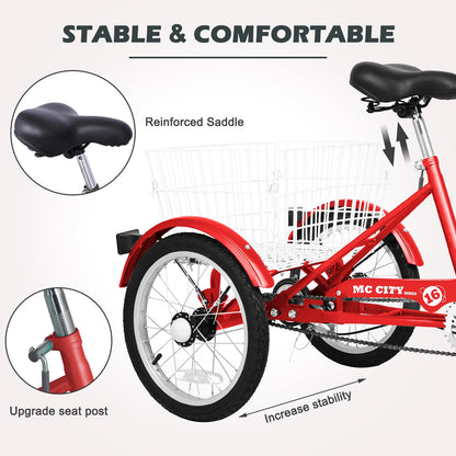 H&ZT Adult Tricycle, 3 Wheeled Bike, Trike Cruiser Bike, with 7-Speed Gear, Parking Brake Handle, Low Step, Large Rear Basket, Elderly Friendly, for Men, Women, and Teens
