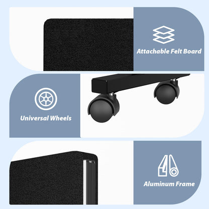 Room Divider Soundproof Privacy Panel with Wheel, 4 Panel-2Pack Wall Divider (Aluminum Frame) for Room Partition, Folding Room Dividers for Space Separation Office Cubicle Divider Separator, Black