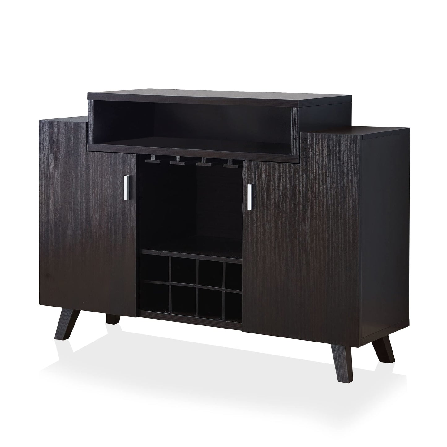 HOMES: Inside + Out Smithvale Mid-Century 5 Shelves Wood 48 in. Wine Storage Buffet, Sideboard with Stemware Rack for Dining Room, Kitchen, Cappuccino Brown