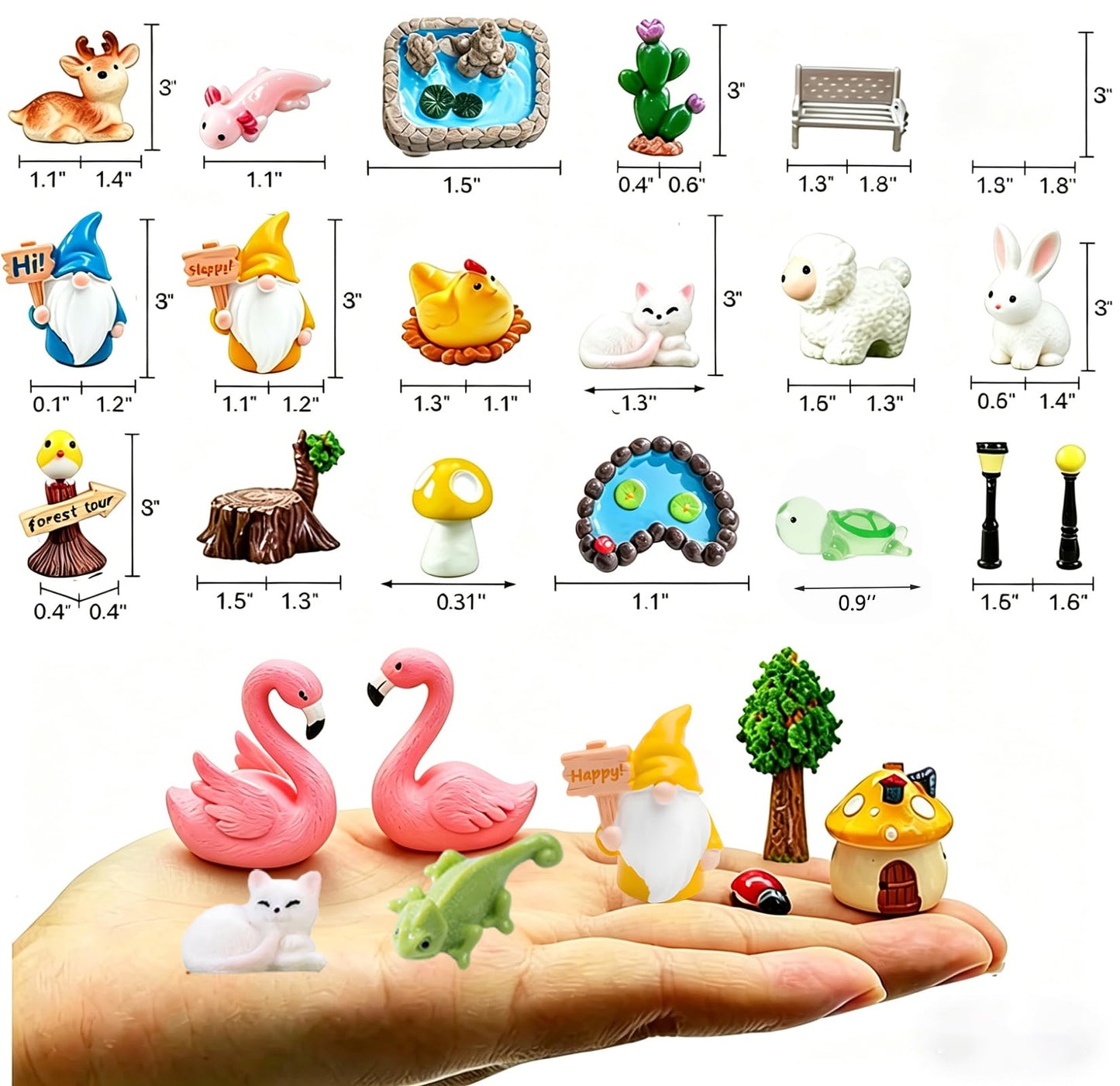 YSUNZIA 100PCS Mini Fairy Garden Accessories, Miniature Fairy Garden Kit w/Glow in The Dark Animals, Gnomes, Mushroom, Micro Landscape Ornaments, DIY Dollhouse Crafts, Outdoor/Indoor Plant Decor