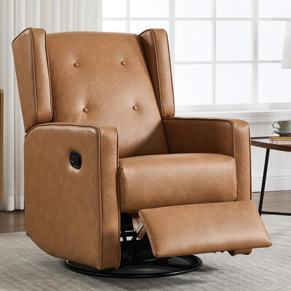 CANMOV Swivel Rocker Recliner Chair, Nursery Glider Chair, Nursery Rocking Chairs, Manual Reclining Chair, Brown