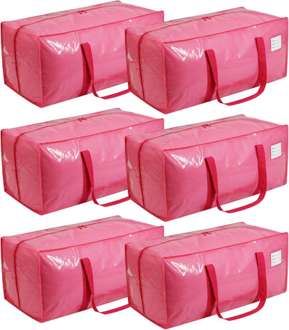 VTSVTS Extra Heavy Duty Moving Bags - 6 Pack with Comfortable Handles & Strong Zippers | Pink Storage Totes