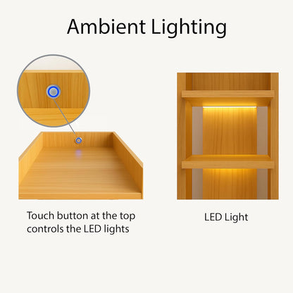 Generic 6 Closet, 7-12 Tier Wooden Freestanding Shoe Rack with LED Ambient Lighting, Slim Narrow Vertical Shoe