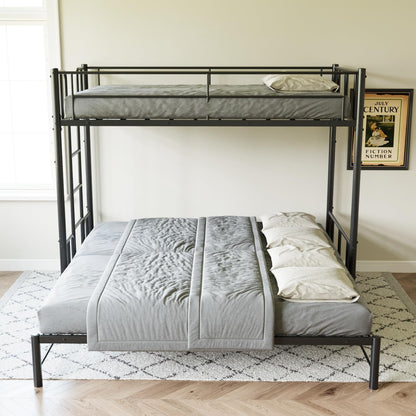 KavlSean Twin Over King Bunk Bed with Safety Guardrail, Metal Pull-Out Bunk Bed Frame with Built-in Ladder, No Box Spring Needed, Extendable Beds for Kids/Teen/Adults, Bedroom, Dorm