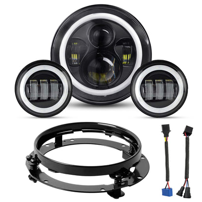 YEEGO DIRECT 7 inch Motorcycle LED Headlight 4.5 inch Fog Passing Lights for Road Kin-g Ultra Clas-sic Elec-tra Street Gli-de Tr-i Cv-o Heri-tage Sof-tail Slim Delu-xe Fat-boy, DOT Approved(Black)