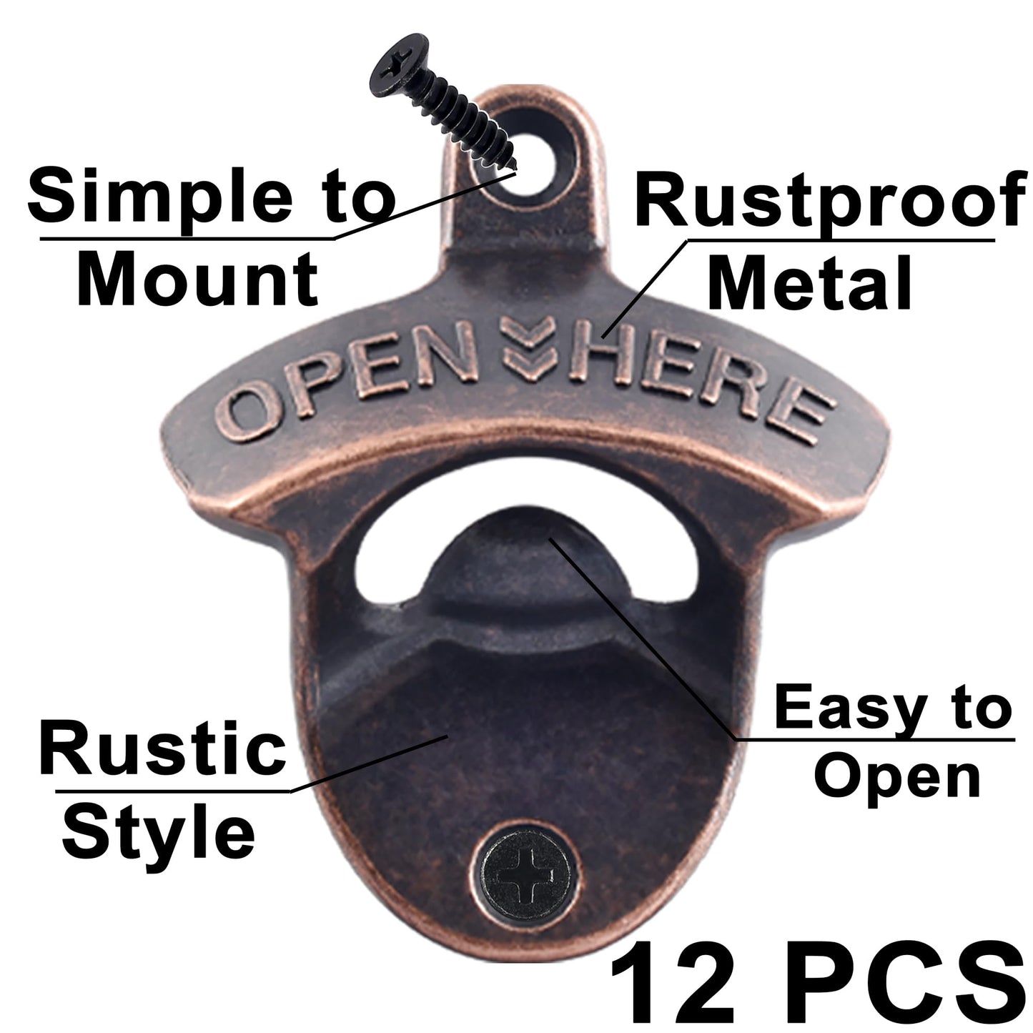 HAIICEN 12 PCS Bulk Bottle Opener Wall Mounted Old Fashioned, Antique Copper Mountable Beer Bottle Cap Opener for Wood DIY Man Cave