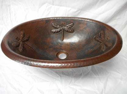Simply Copper 19" DRAGONFLY Oval Copper Drop In Bathroom Sink in Rio Grande