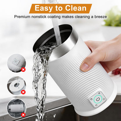 Wowteam Milk Frother, 4-in-1 Electric Milk Steamer, Warm and Cold Milk Warmer and Foam Maker for Coffee, Latte, Cappuccinos, Macchiato, 8.2oz/240ml, Stainless Steel, White