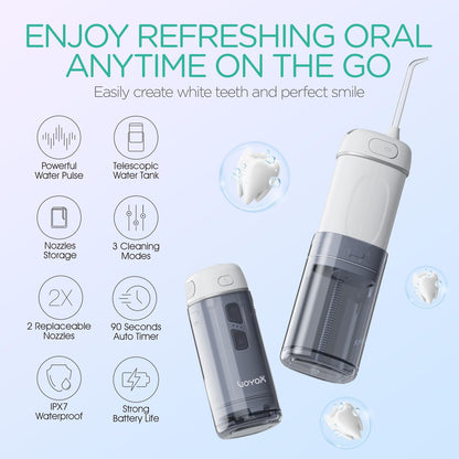 VOYOR-HEALTH Portable Water Flosser Cordless, Mini Travel Oral Irrigator with Telescopic Water Tank, IPX7 Waterproof Water Dental Flosser for Teeth Cleaning Braces & Dental Care WF510 (Light Green)