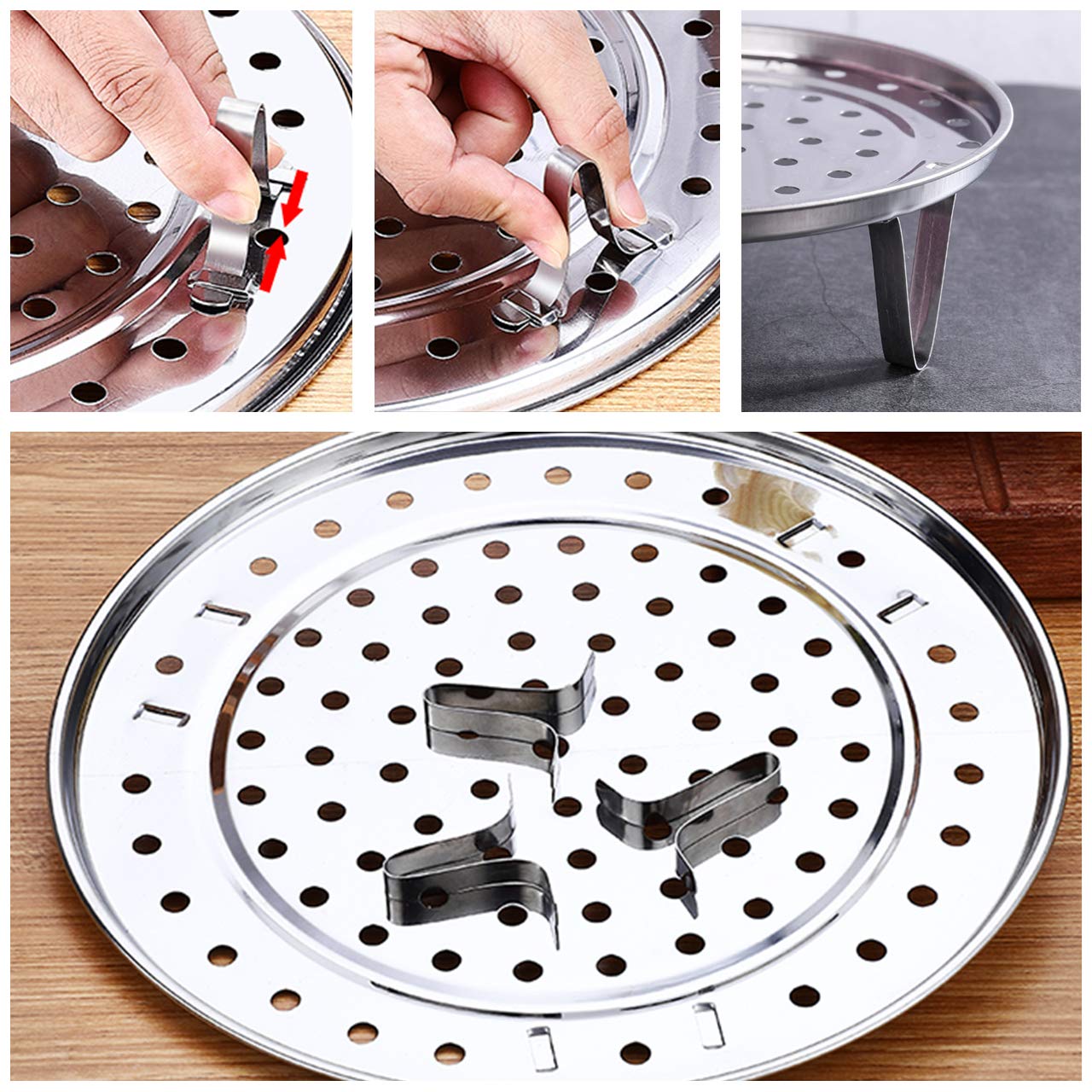 5 Pack Stainless Steel Cooking Steamer Rack with Detachable Legs for Baking Cooking, Steaming (7" 8" 8.8" 9.5" 10.2'')