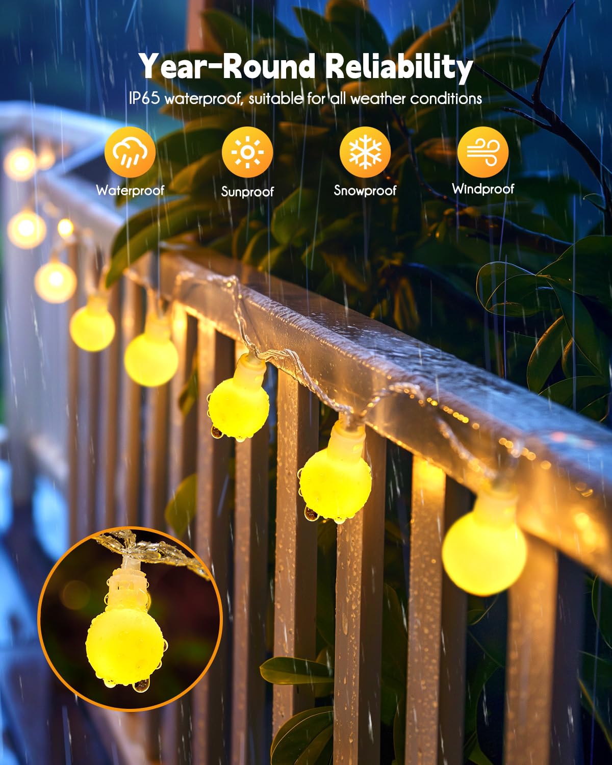 Brightown Solar Lights Outdoor Waterproof, 19.6Ft 60 LED Globe Solar String Lights for Outside, 8 Modes Outdoor Solar Lights for Yard Balcony Patio Tree Canopy Party (Warm White)