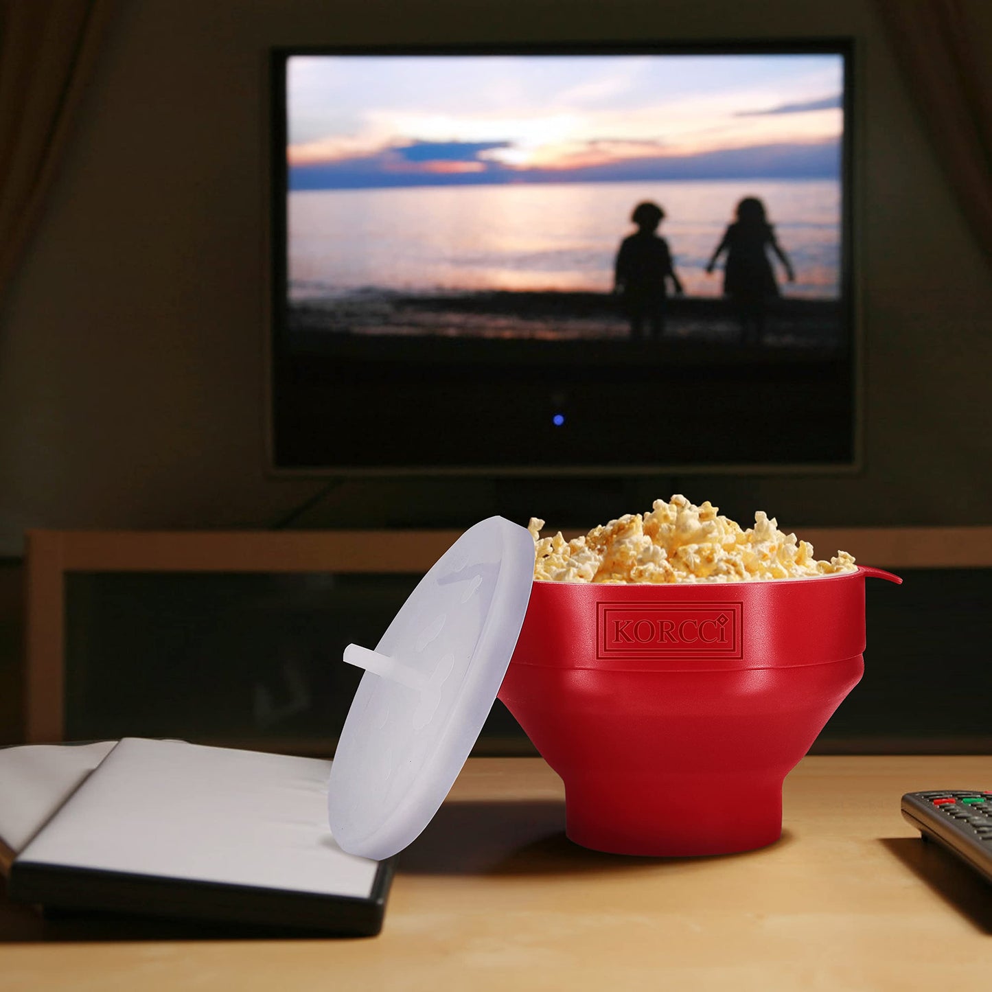 The Original Korcci Microwaveable Silicone Popcorn Popper, Microwave Popcorn Popper, Collapsible Microwave Popcorn Maker Bowl, No Oil Required, Use In Microwave, Dishwasher Safe (Blue)