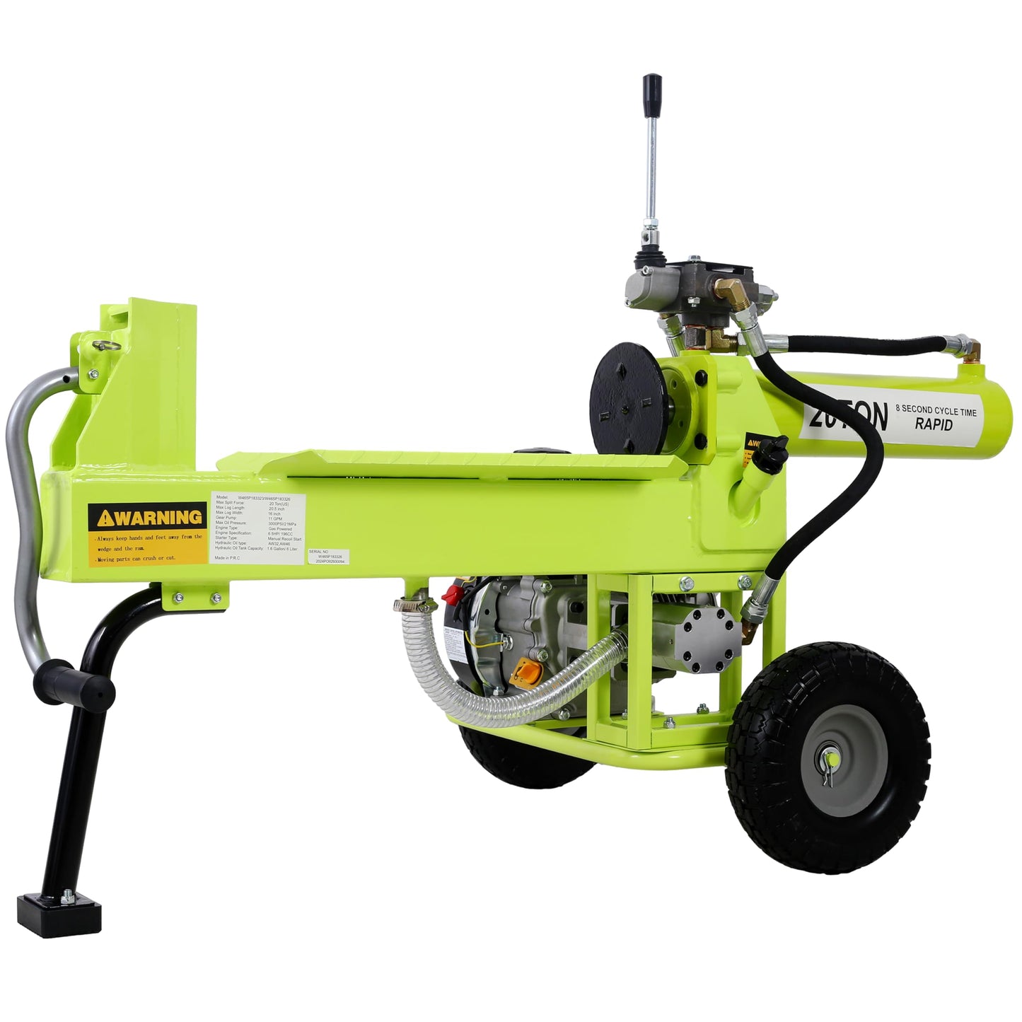 JUXEVY 20 Ton Portable Gas Powered Log Splitter with 7HP Engine and Auto Return Ram System, Heavy Duty Steel Firewood Wood Splitter for Forestry Harvesting, 8.0-Second Cycle Time, Green