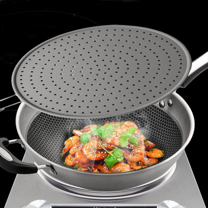 Silicone Splatter Screen Pan Cover 11", Heat Insulation Cooling Mat, Strainer, Drain Board, Oil Splash Guard for Frying Pan, Non-Stick, Heat Resistant Universal Pan Cover