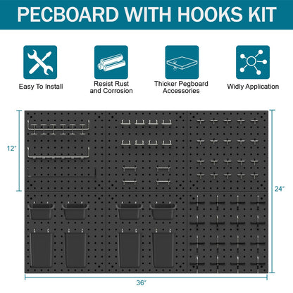Daanxw Peg Board Kit, Includes Pegboard and Accessories,with Hooks and Bins,Peg Board Wall Organizer for Office,Ornaments Display,Crafts Organization (129, Black)