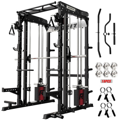 RitFit M2 Smith Machine with Cable Crossover System, 3D Functional Trainer & Power Cage, 16 Adjustment Holes, 6 Storage Pegs for Full-Body Home Gym(M2 Pro Black)