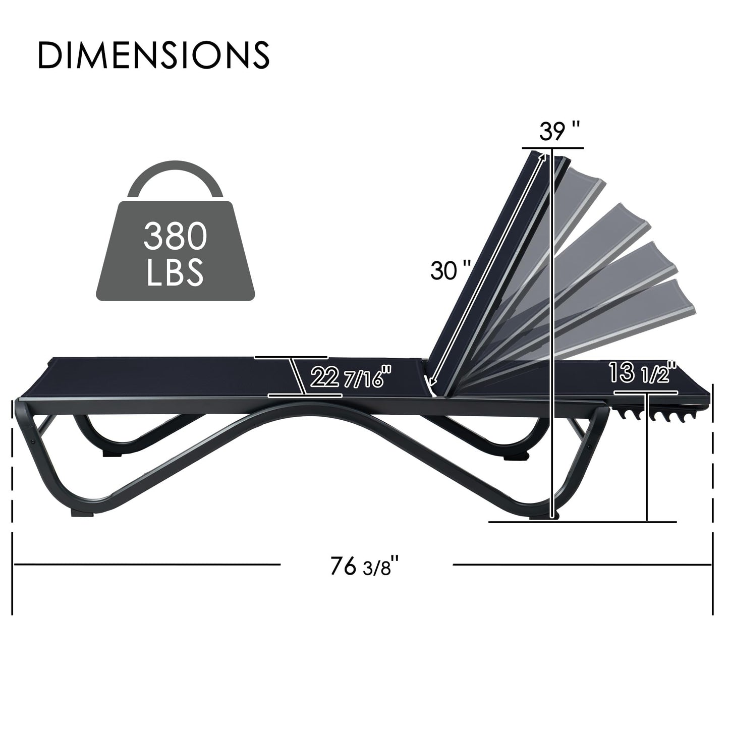 Kozyard Outdoor Chaise Lounge Chair, All Aluminum Frame and Textilene Fabric, Fully Flat Adjustable Reclining Patio Lounger for Poolside, Sunbathing & Backyard (NavyBlue, 2Chairs)