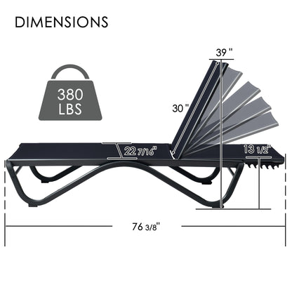 Kozyard Outdoor Chaise Lounge Chair, All Aluminum Frame and Textilene Fabric, Fully Flat Adjustable Reclining Patio Lounger for Poolside, Sunbathing & Backyard (NavyBlue, 2Chairs)
