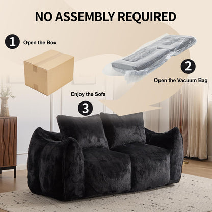 wisenook 75.2" Giant Bean Bag Chair for Adults, Ultra Soft Fluffy Loveseat Bean Bag Sofa, Oversized Floor Sofa for Living Room Bedroom, Cozy Reading Chair with 2 Pillows and Filler, Black