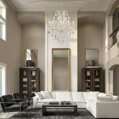 TMAFON Modern Gold Chandelier Light Fixture - Large Maria Theresa Crystal Chandeliers for Dining Room, Kitchen Island, Living Room, Bedroom, 15 Lights, 2 Layers