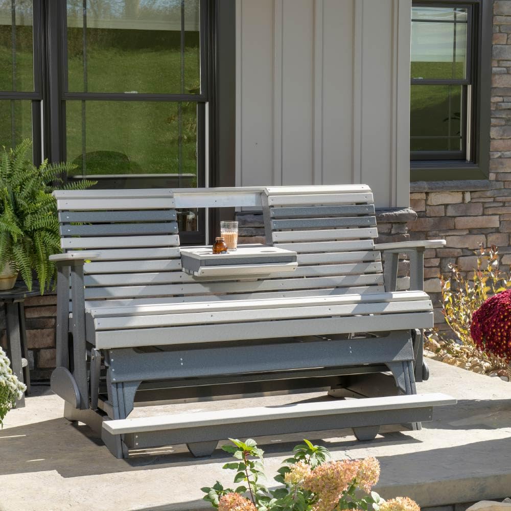 LuxCraft Plain Poly Rollback Balcony Glider with Built-in Footrest (Brazilian Walnut/Black, 5')