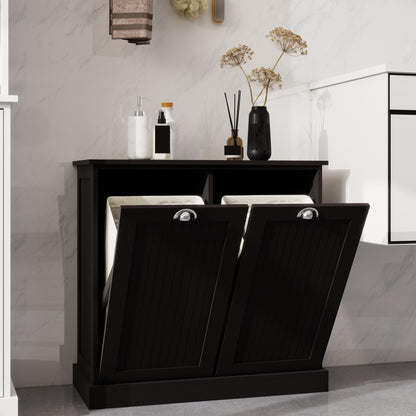 Contemporary Storage Cabinet, Two-Compartment Tilt-Out Laundry Sorter Cabinet, for Bathroom Hallway,for The Kitchen
