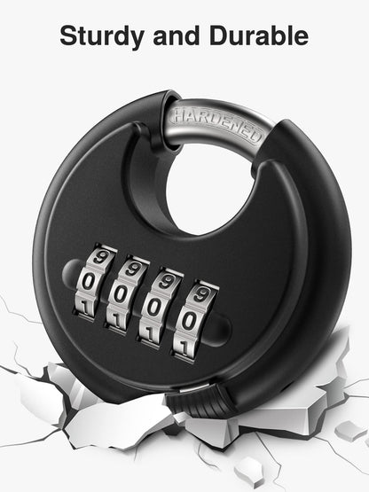 Puroma Combination Lock, 4 Digit Disc Padlock with Hardened Steel Shackle, Keyless Heavy Duty Combo Lock for Outdoor Sheds Fence, Gate Hasps, Storage Unit, School Gym Locker (2 Pack, ‎Black)