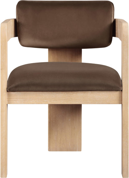 Meridian Furniture 11094Brown-C Sacha Collection Art Deco Dining Chair, Ultra Luxe Brown Velvet, 460 GSM Velvet, Solid Fluted Wood Natural Finish, 22.5" W x 22" D x 31" H, Brown, Set of 2