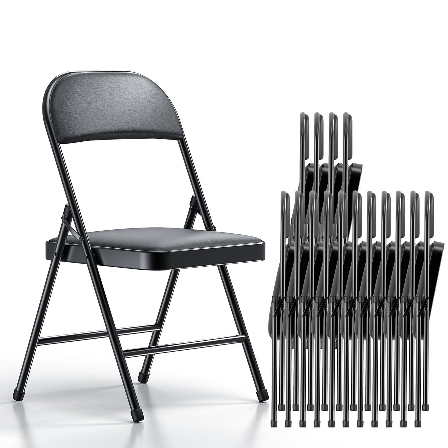 Nazhura 4 Pack Folding Chairs with Padded Vinyl Cushion Chairs with Comfortable Cushion and Durable Steel Frame for Home and Office, for Indoor and Outdoor Events (Black Vinyl Padding 16 Pack)