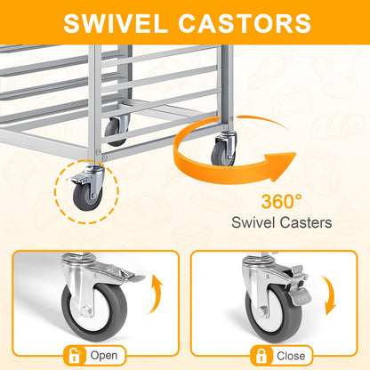 H Bun Pan Rack 18 Tier with Wheels, Commercial Bakery Racking of Aluminum for Full & Half Sheet - Kitchen, Restaurant, Cafeteria, Pizzeria, Hotel and Home