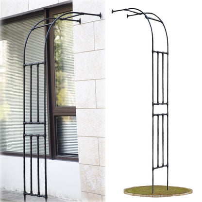Galvanised Metal Garden Arch Trellis for Climbing Plants Heavy Duty Half Side Rose Wedding Arch Support Weatherproof Archway (Black 220x240cm/7.2x7.9ft)