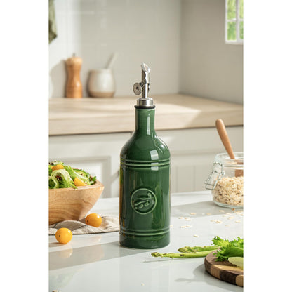 MIKIGEY Olive Oil Dispenser Bottle with Spout, 18 oz Ceramic Oil Dispensers for Kitchen, Opaque Cruet, EVOO & Vinegar Bottle with Automatic Stainless Steel Pourer, Pack of 1, Jade Green