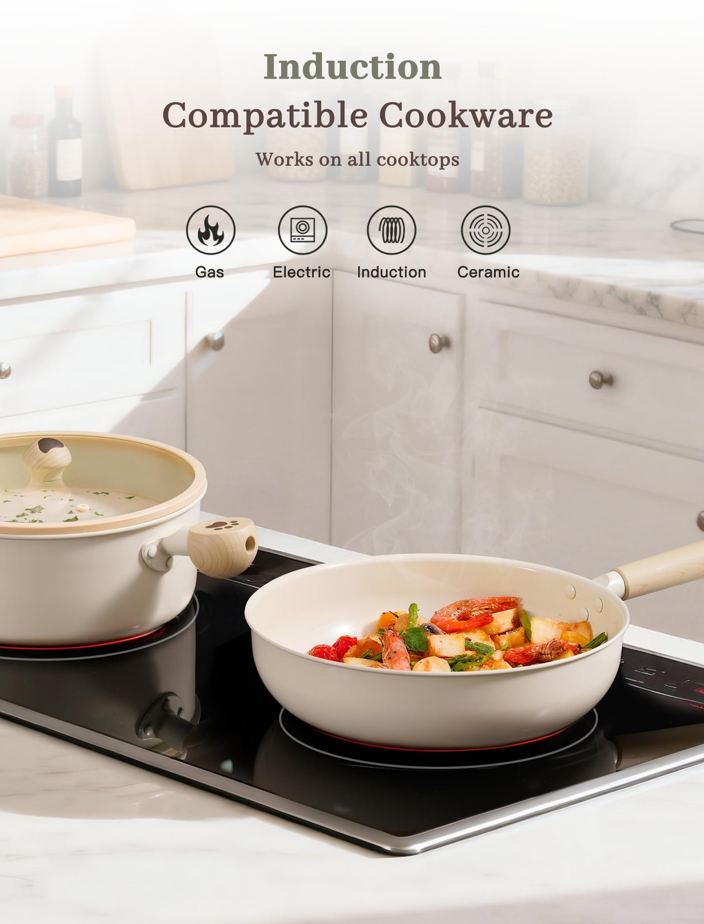Astercook Pots and Pans Set Non Stick, Ceramic Cookware Set Non Toxic, 18 Pcs Dishwasher Safe Induction Cookware for Everyday Cooking & Kitchen Mothers Day Gifts